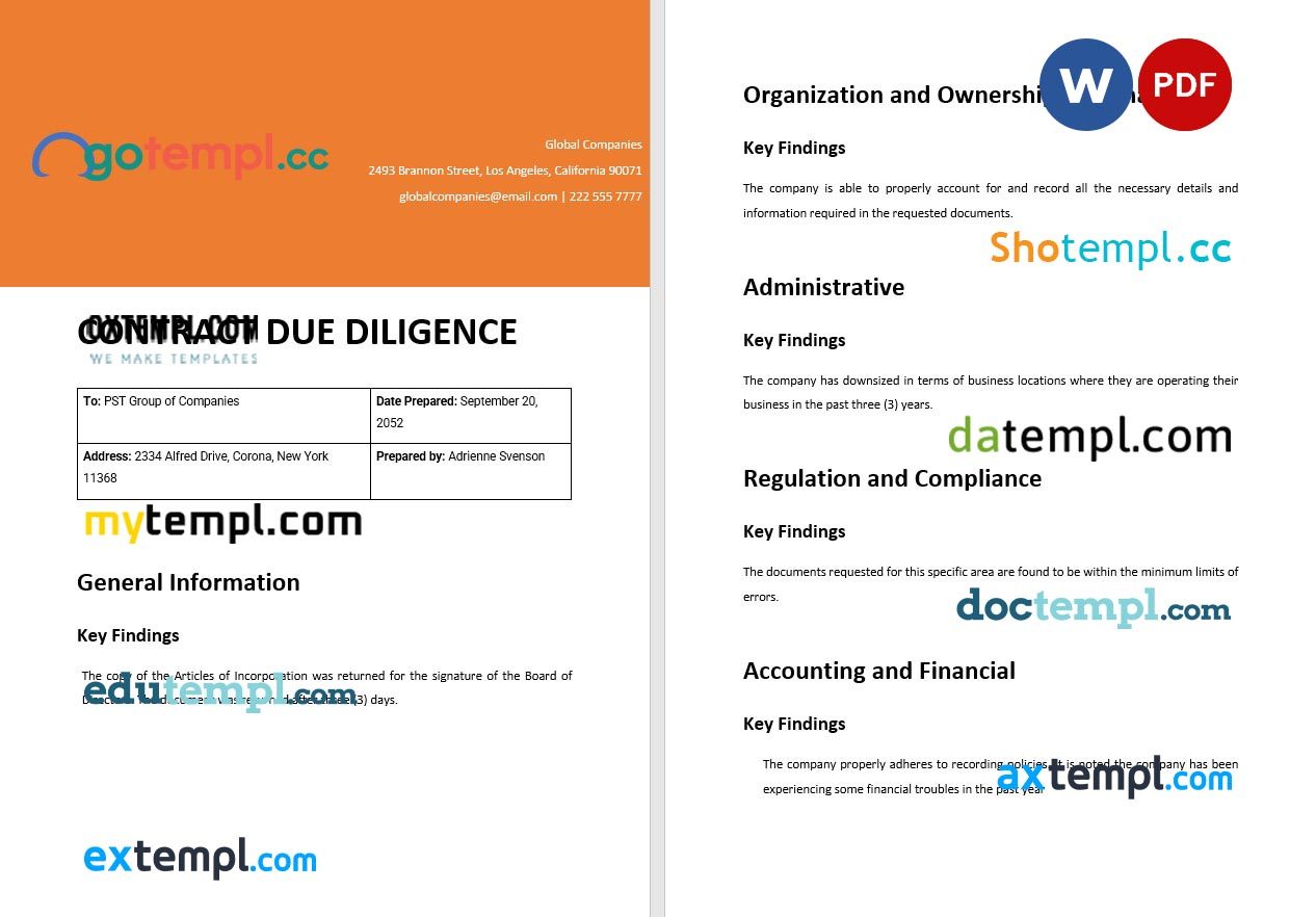free download contract due diligence example, Word and PDF format