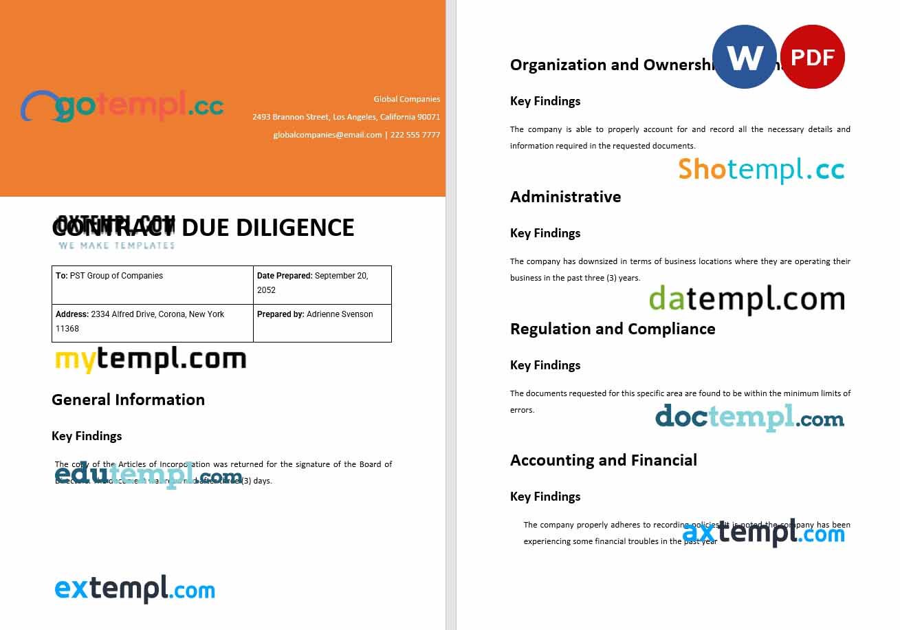 free download contract due diligence example, Word and PDF format