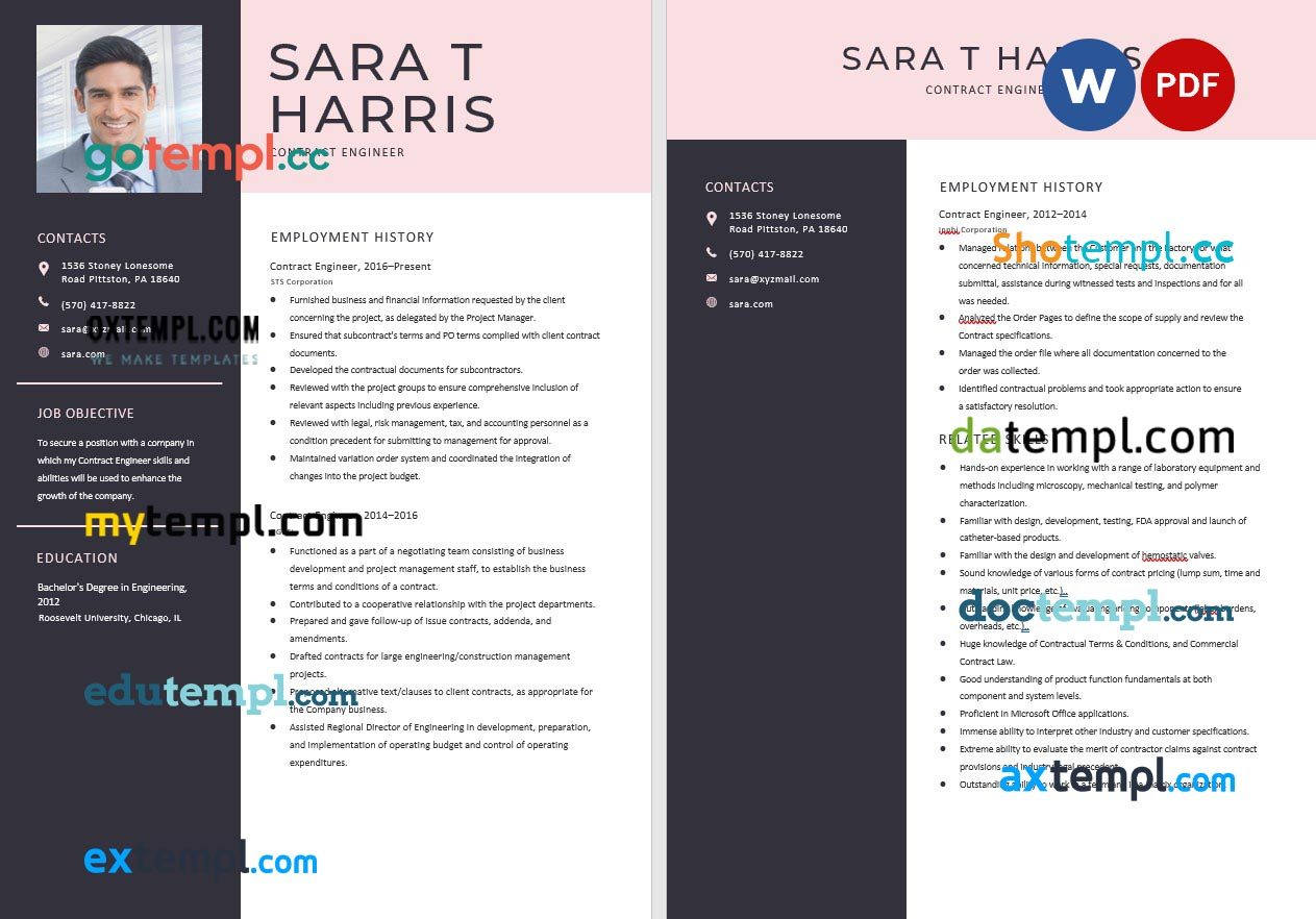 free download contract engineer resume example, Word and PDF format