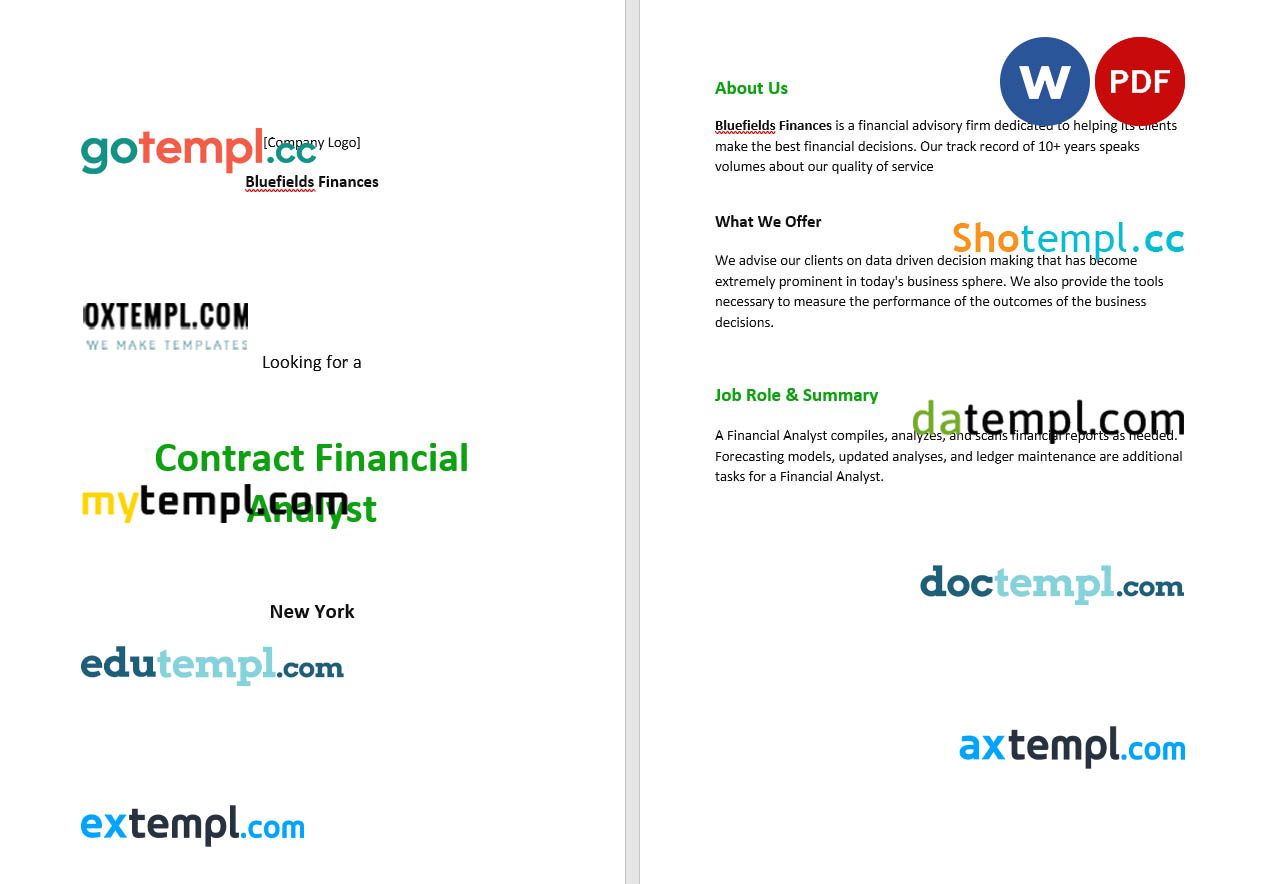 free download contract financial analyst job description example, Word and PDF format