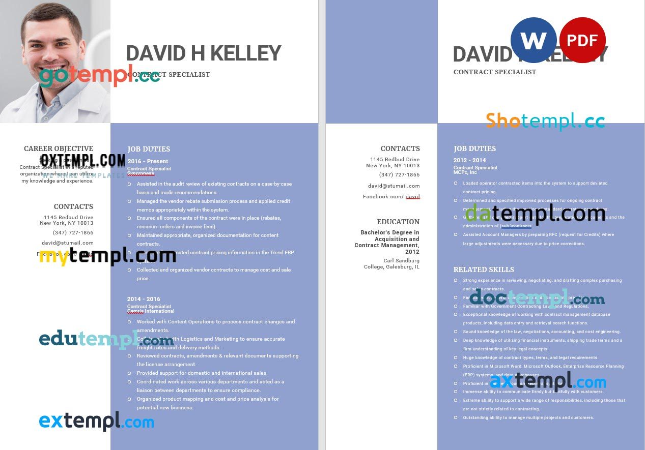 free download contract specialist resume example, Word and PDF format