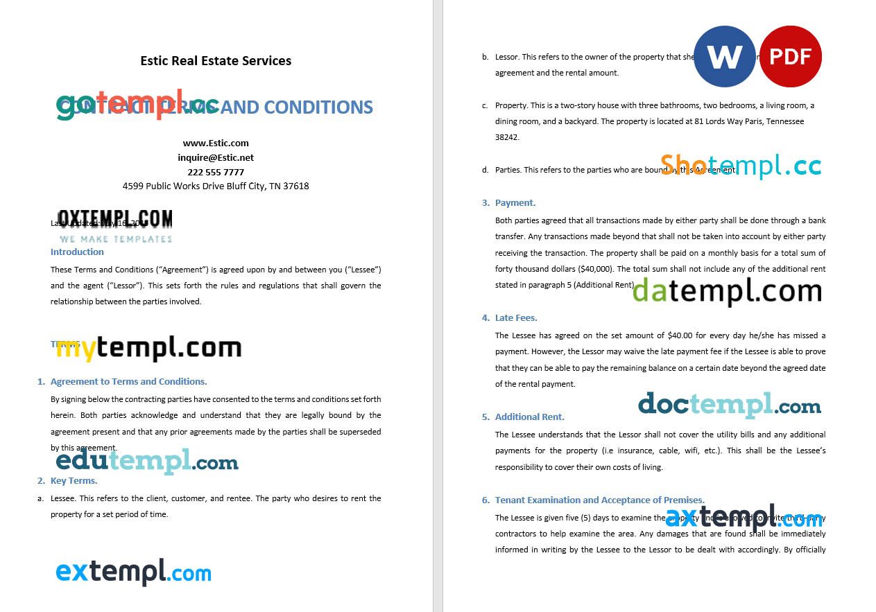 free download contract terms and conditions example, Word and PDF format