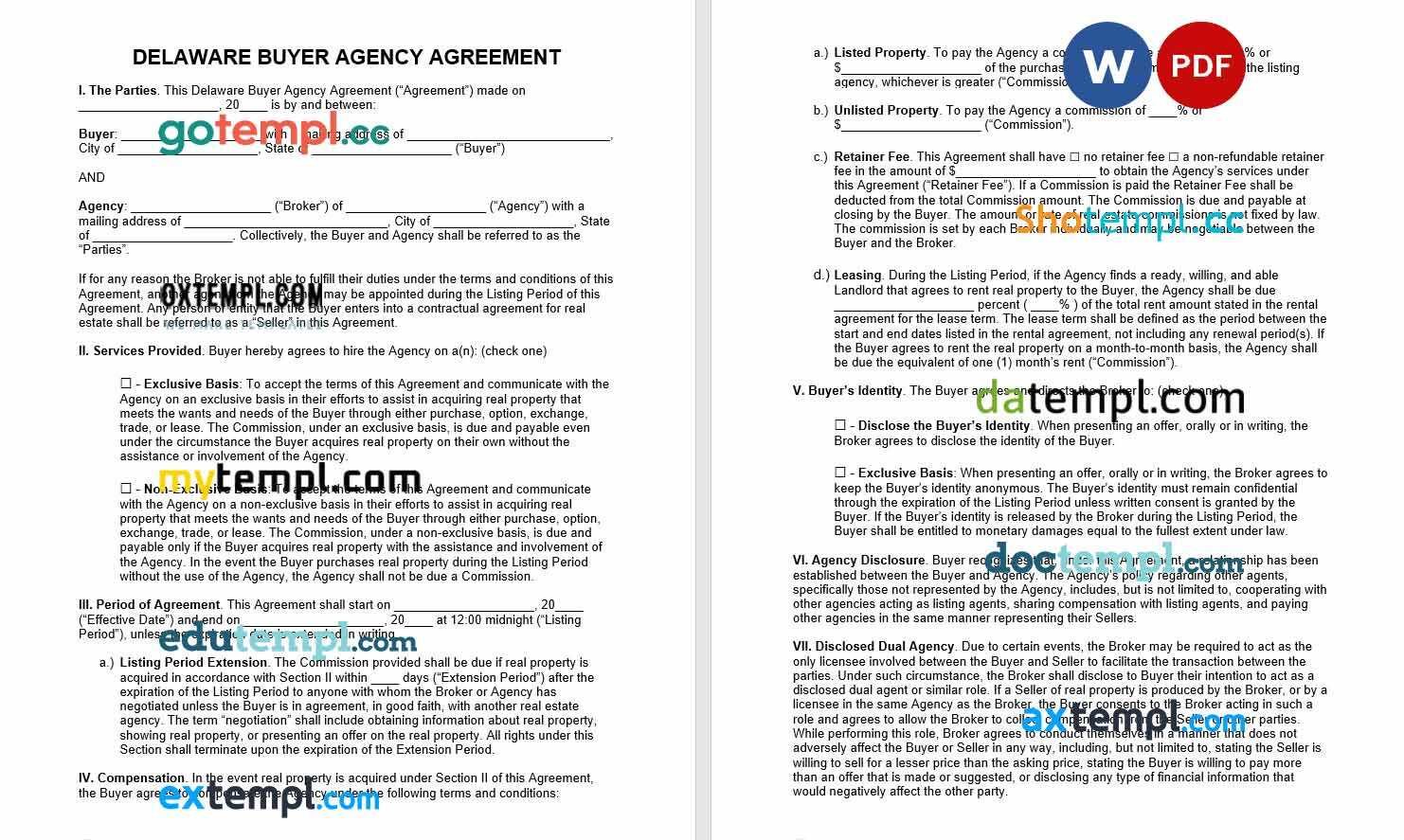 free download delaware buyer agency agreementexample, Word and PDF format