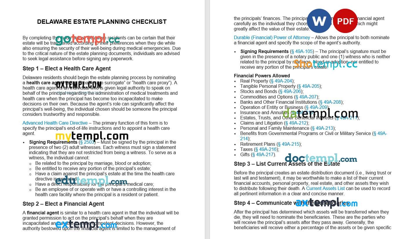 Delaware Estate Planning Checklist example, fully editable