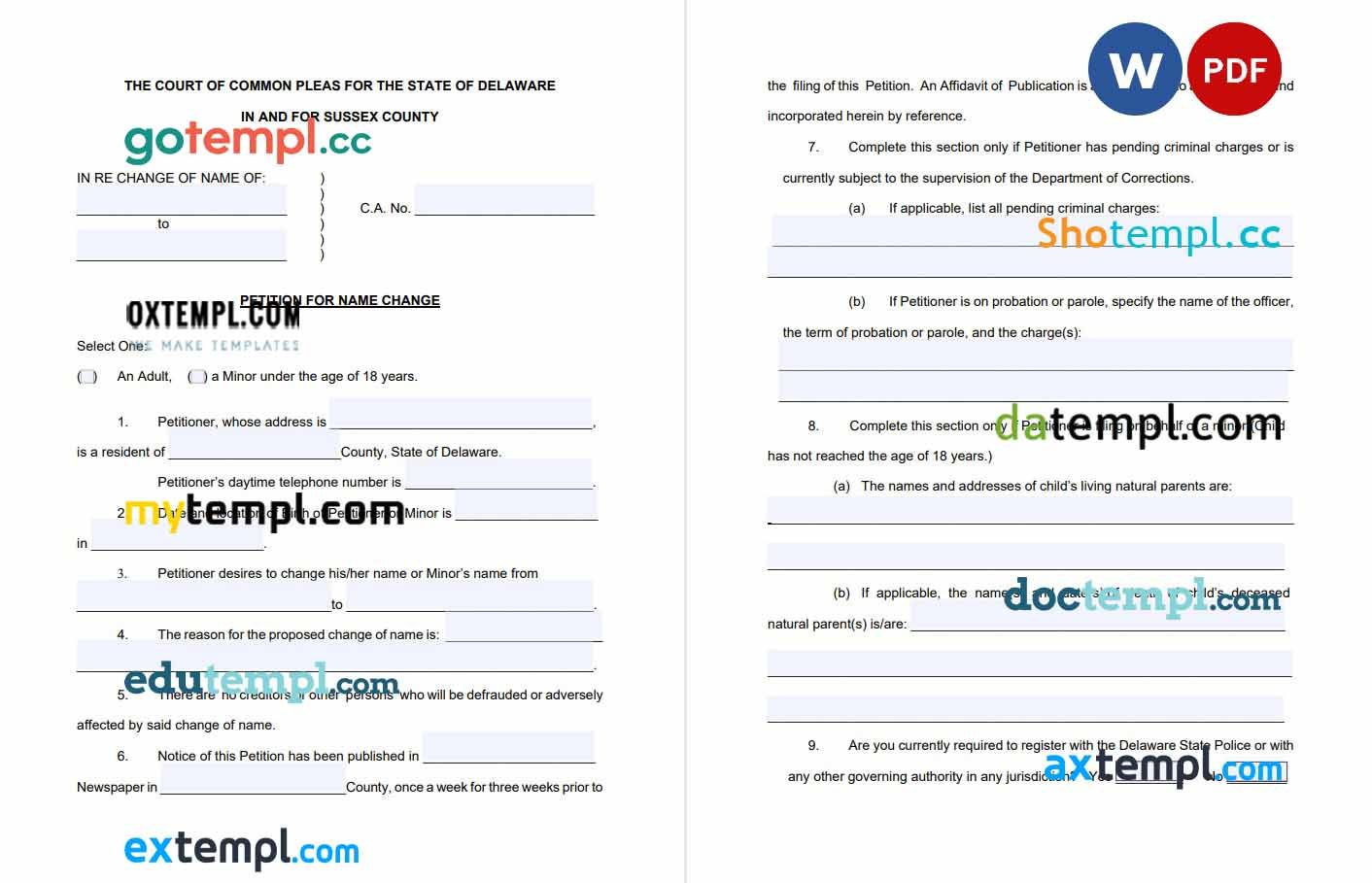 free download delaware sussex county petition for name change example, Word and PDF format