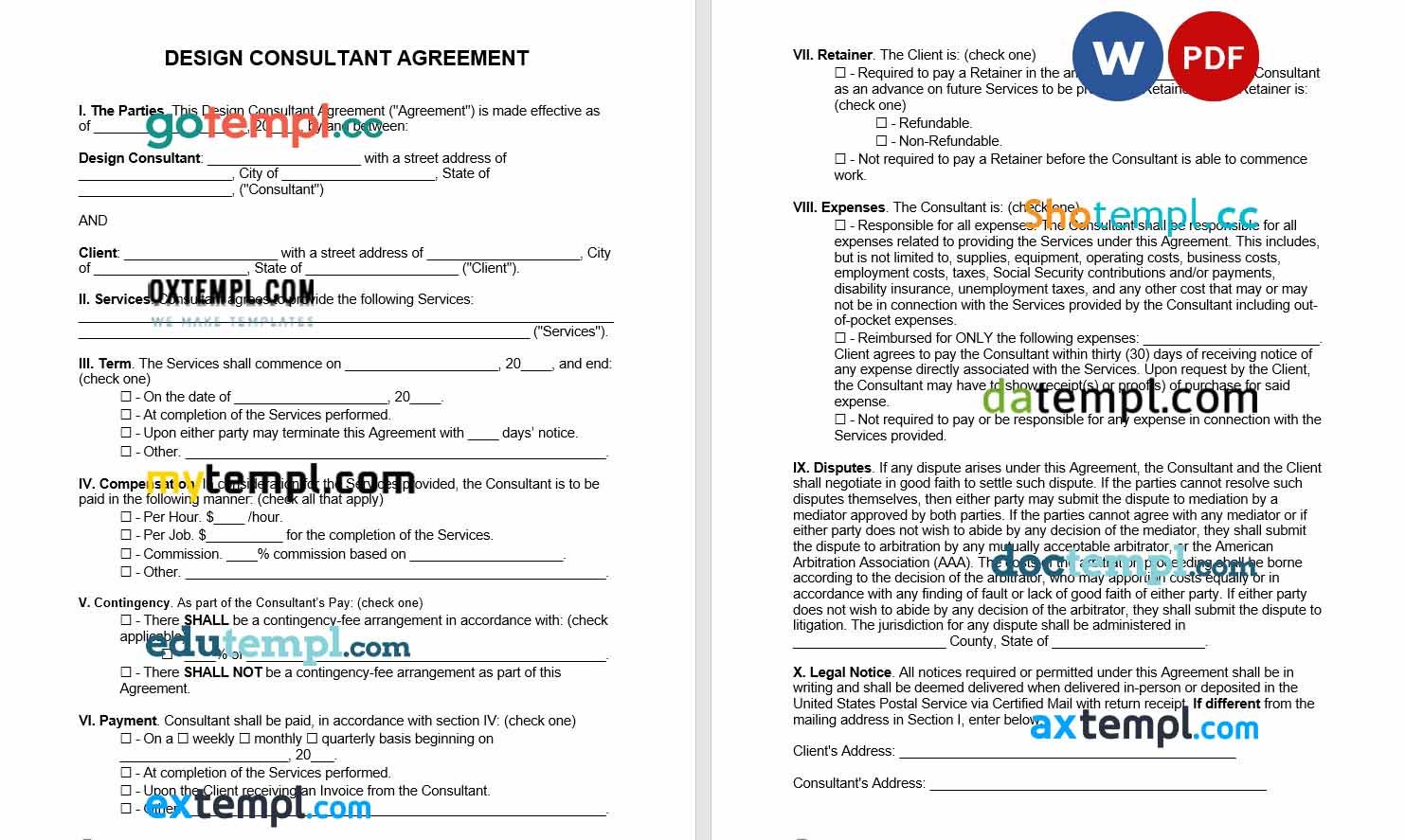 free download design consultant agreement example, Word and PDF format