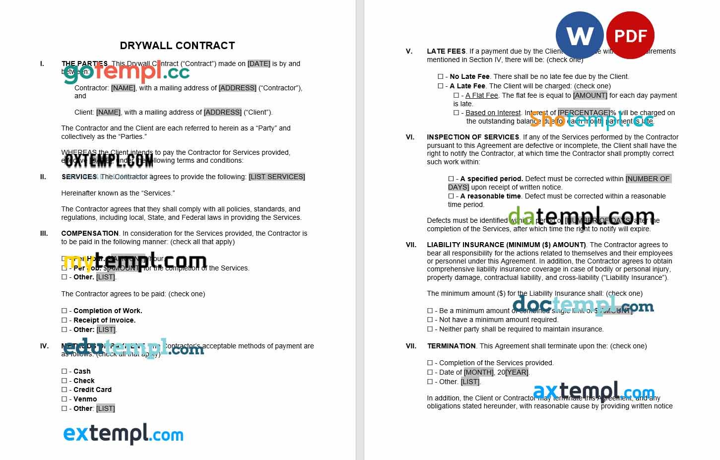 free download drywall contract example, Word and PDF format