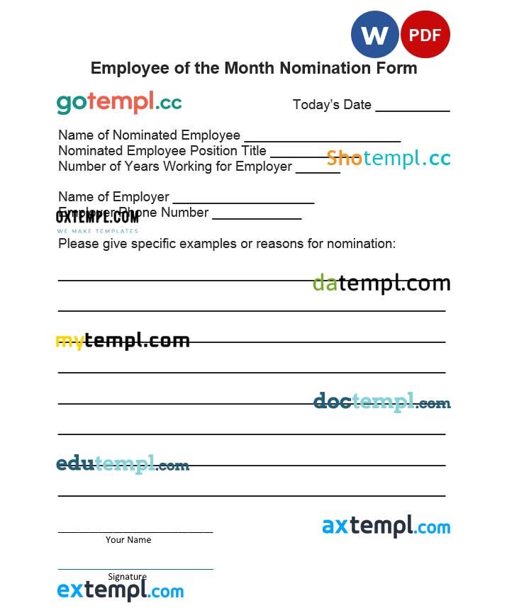 free download employee of the month nomination form example, Word and PDF format