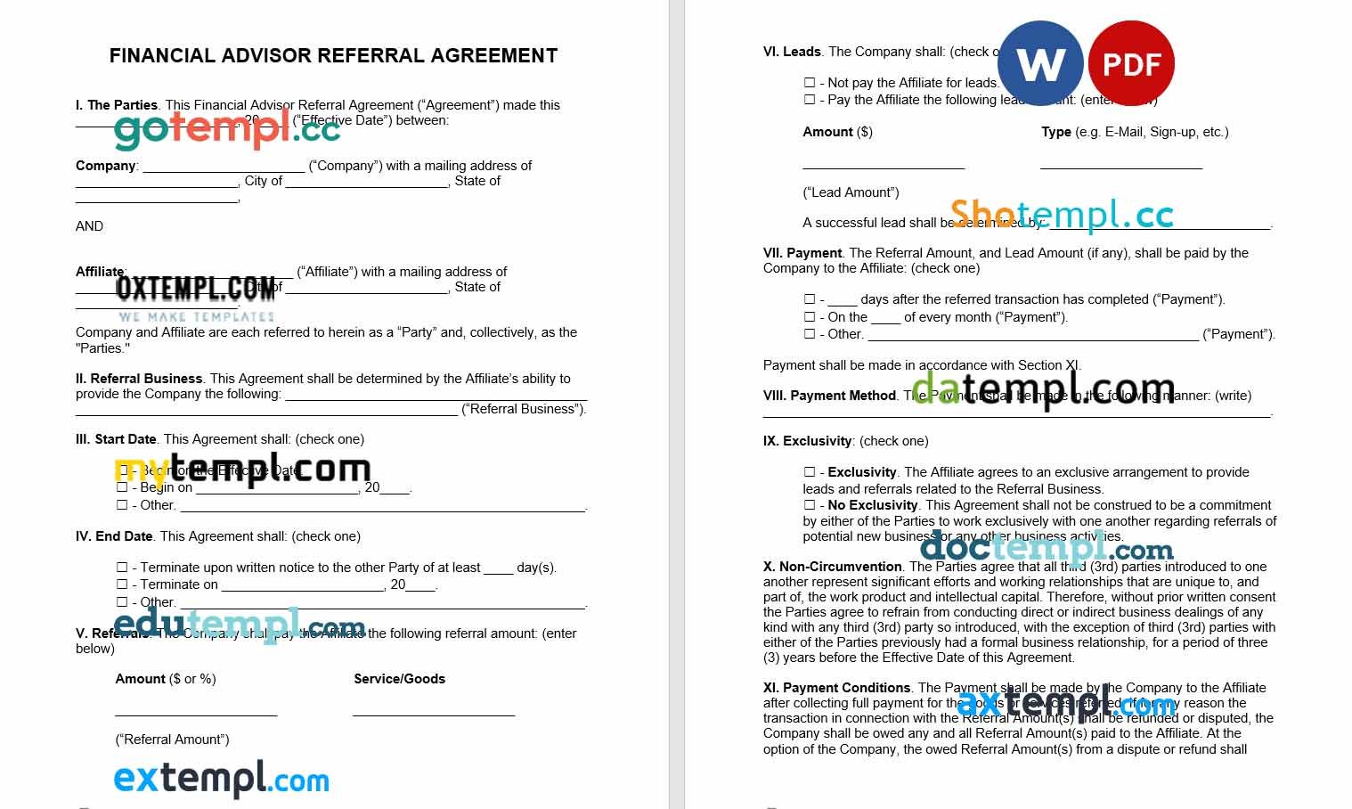 free download financial advisor referral agreement example, Word and PDF format