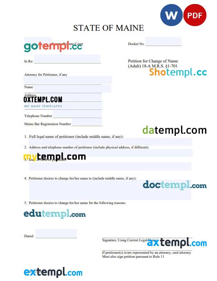 free download form CN petition for change of name example, Word and PDF format