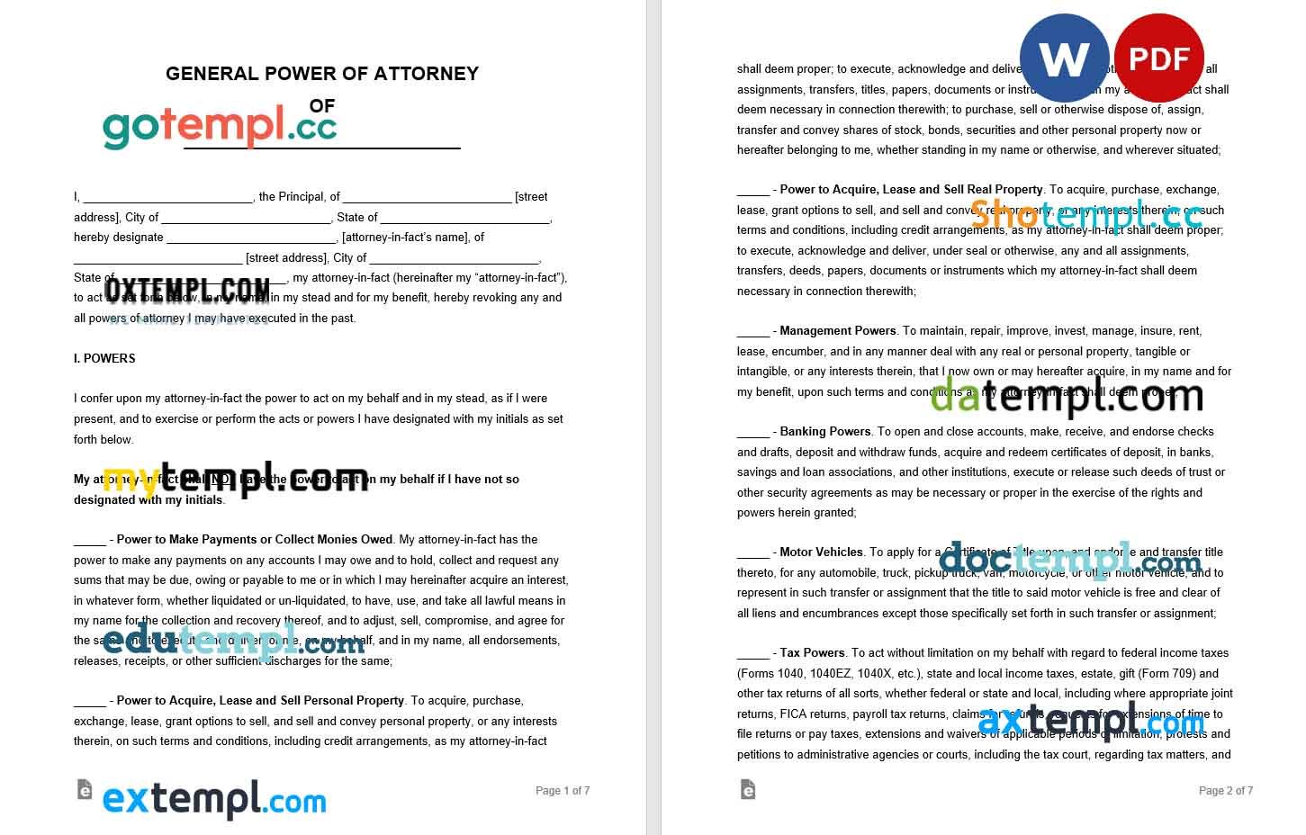 free download general financial power of attorney example, Word and PDF format