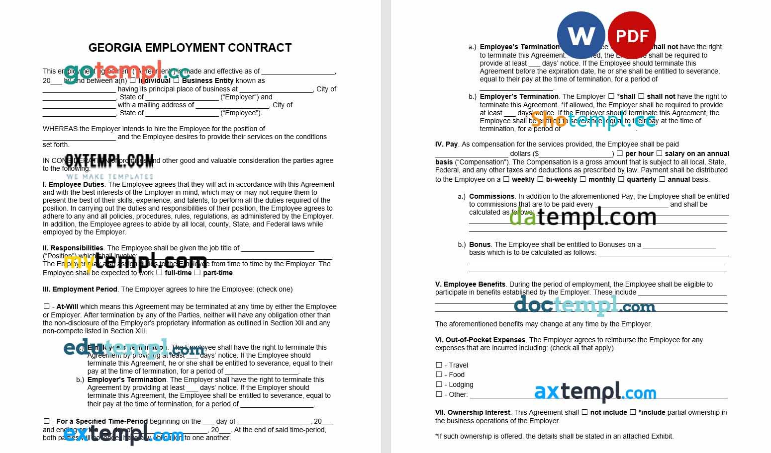 free download georgia employment contract example, Word and PDF format