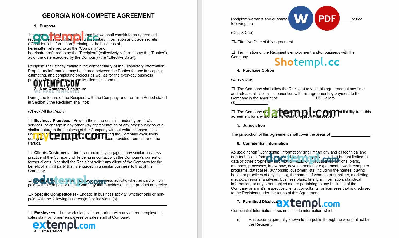 free download georgia non-compete agreement example, Word and PDF format