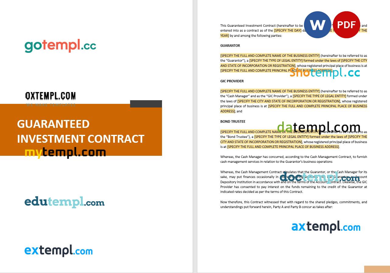 free download guaranteed investment contract example, Word and PDF format