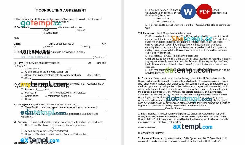 free download IT consultant agreement example, Word and PDF format