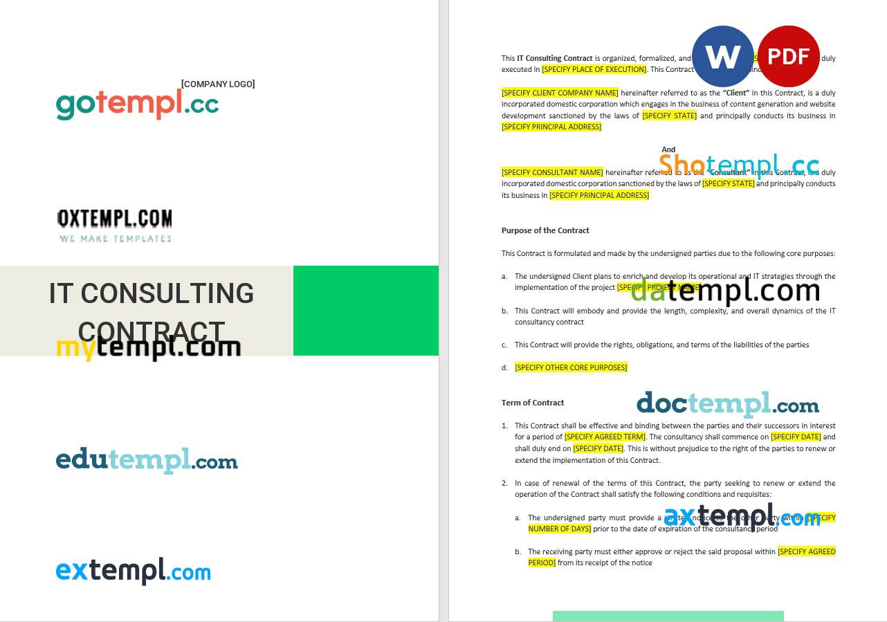 free download IT consulting contract example, Word and PDF format