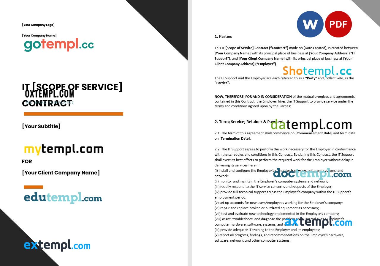 free download IT support contract example, Word and PDF format