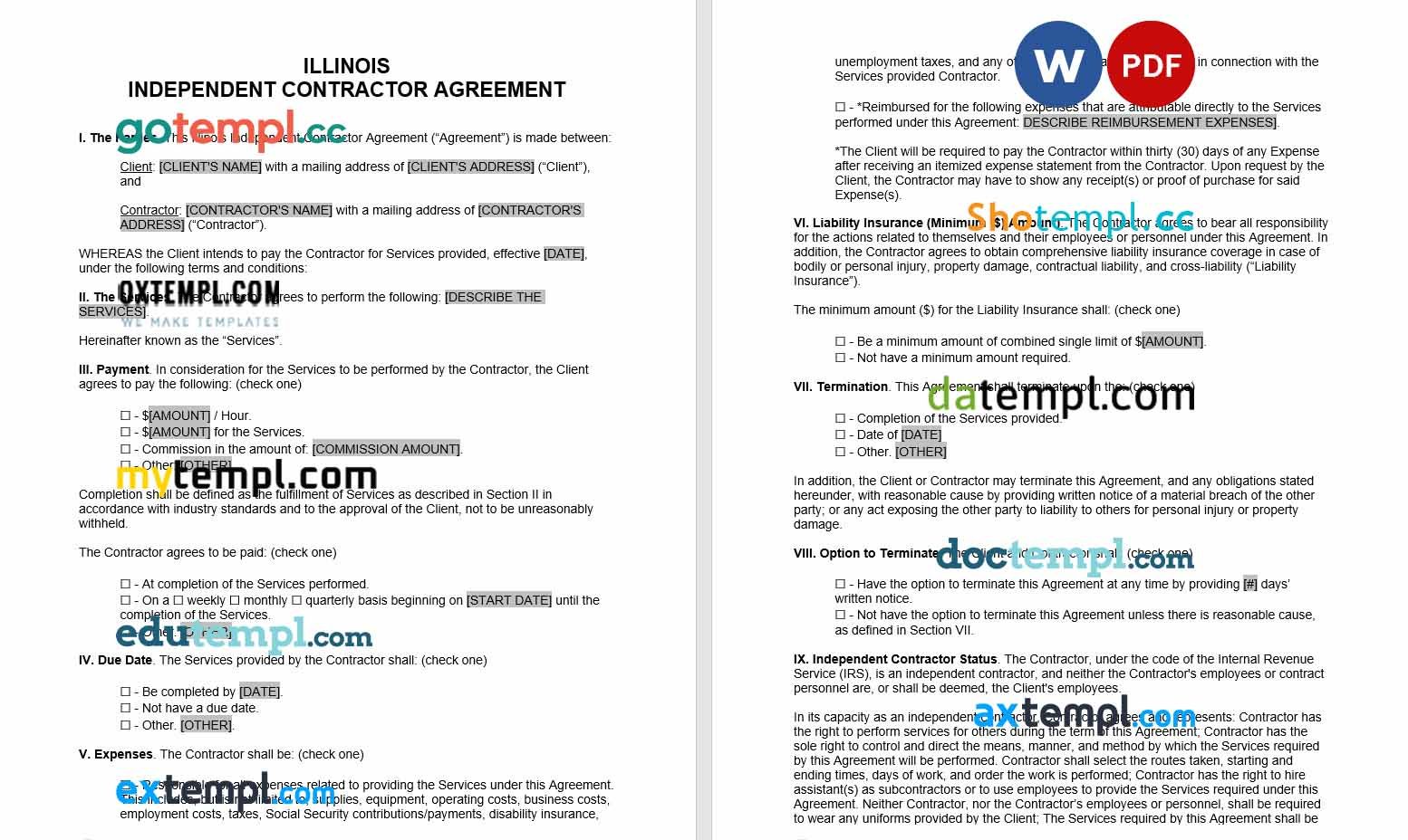 free download Illinois independent contractor agreement example, Word and PDF format