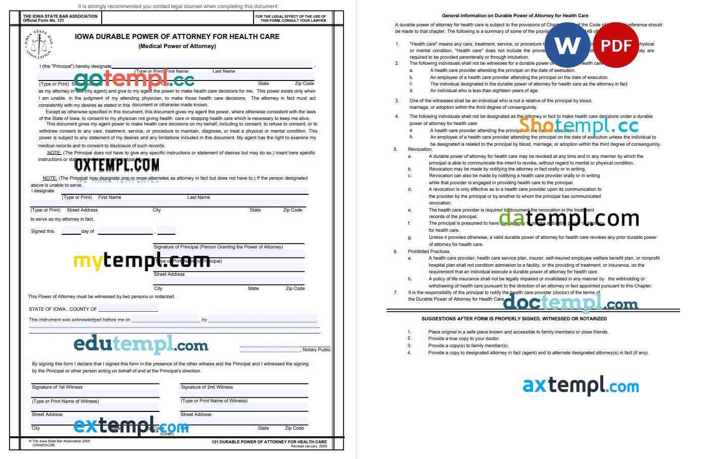 Iowa Durable Power of Attorney for Health Care example, fully editable