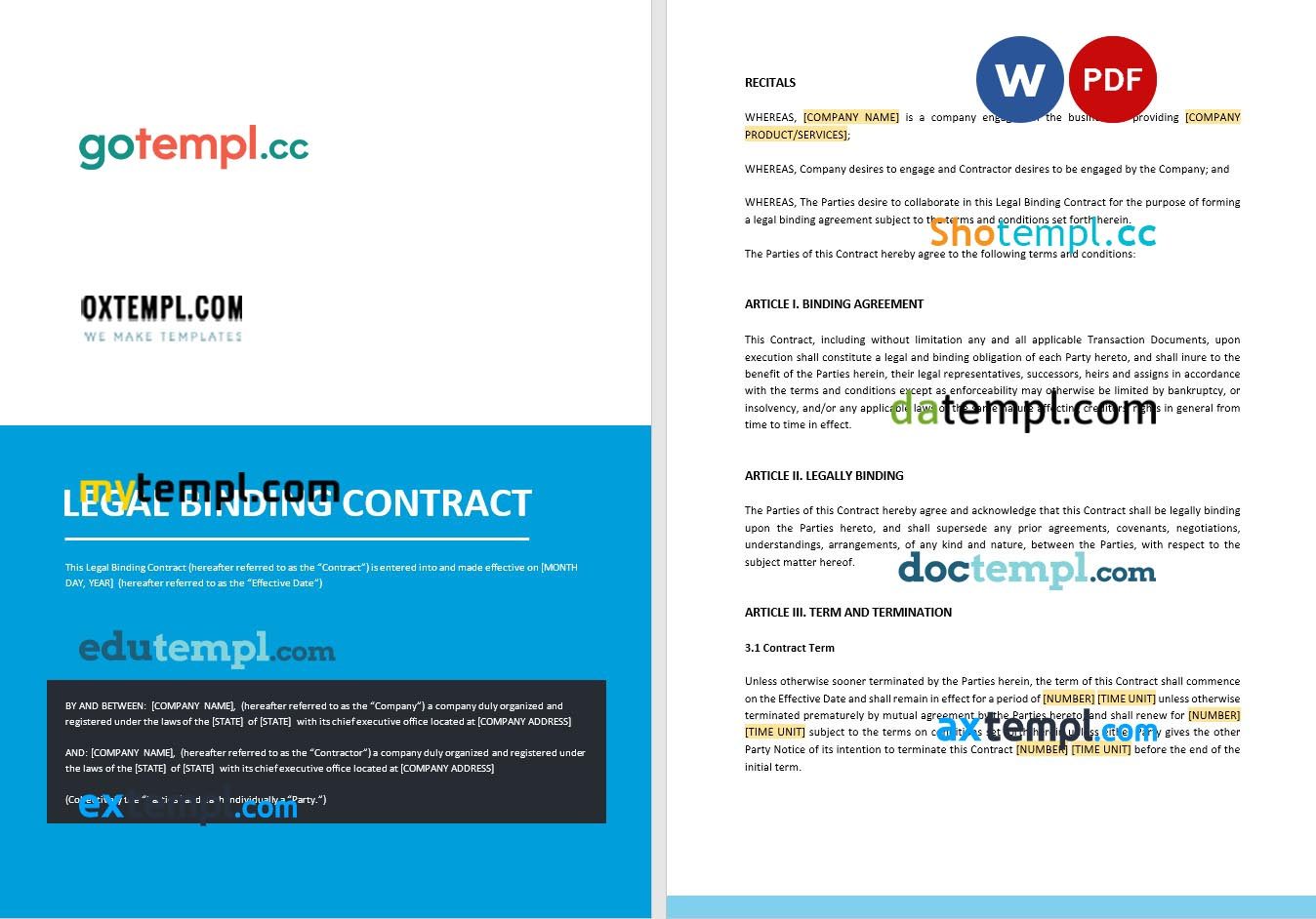 free download legal binding contract example, Word and PDF format