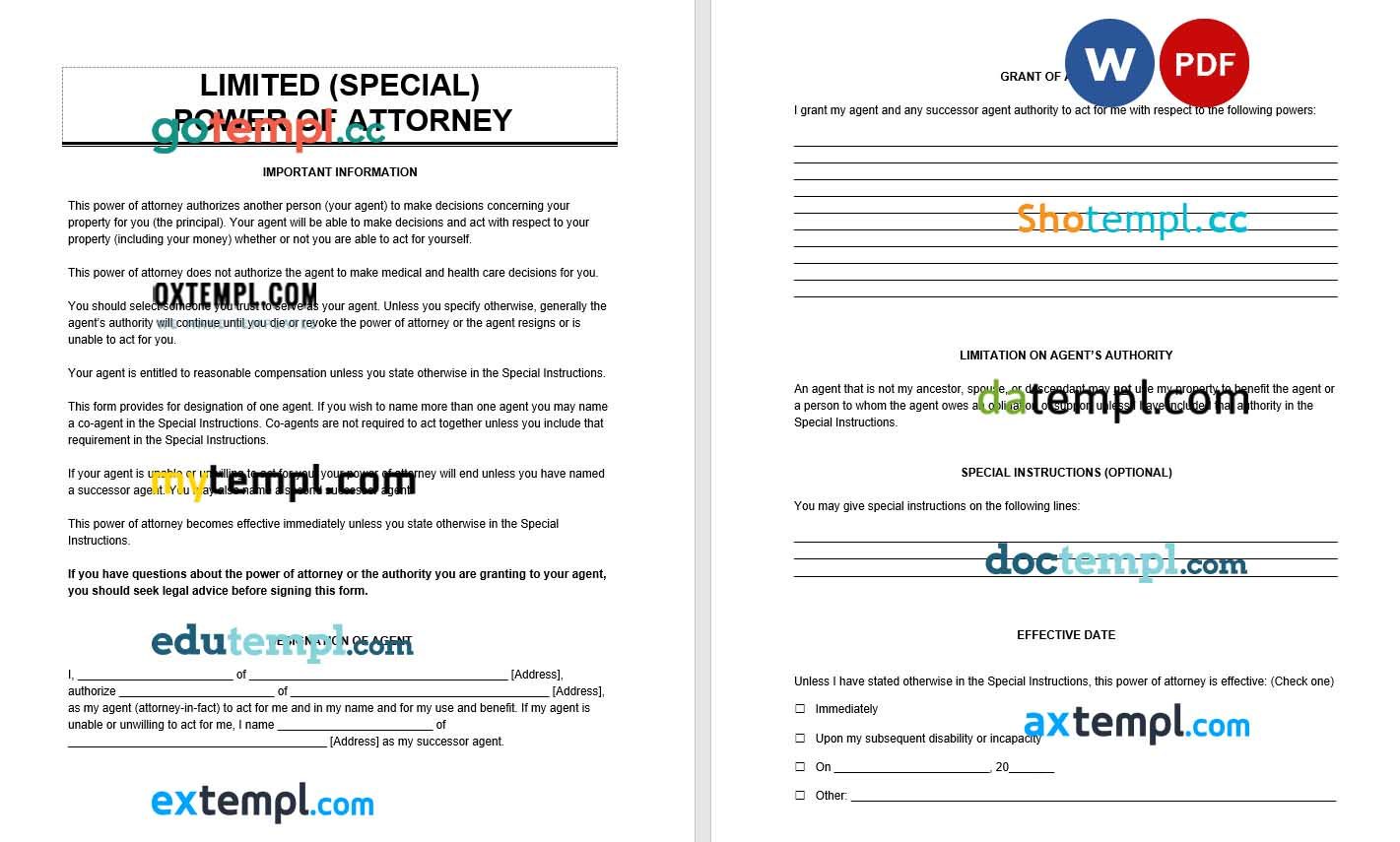 Limited Power of Attorney example, fully editable