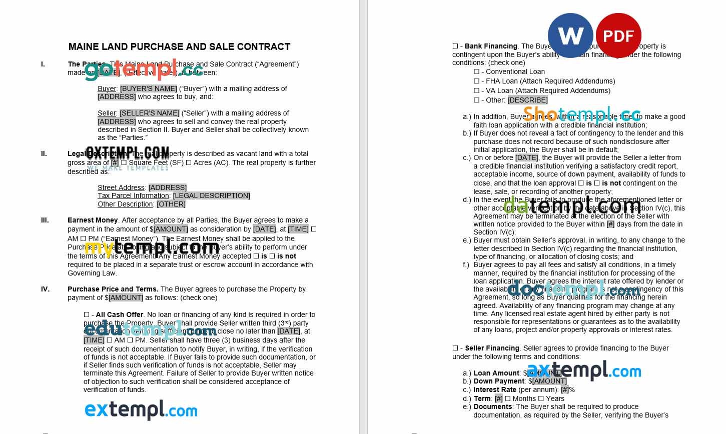 free download maine land contract example, Word and PDF format