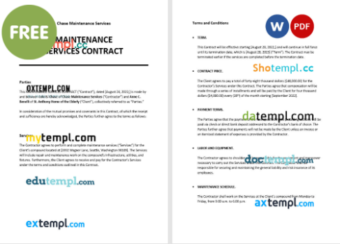 free download Maintenance services contract example, Word and PDF format