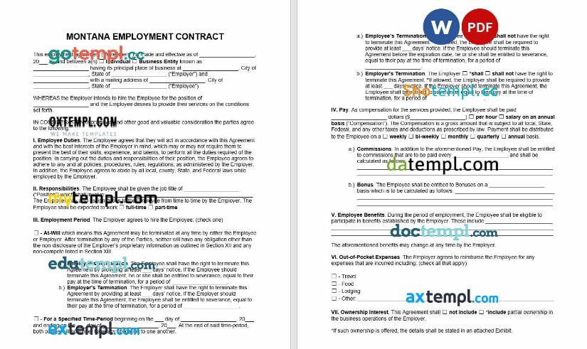 free download Montana employment contract example, Word and PDF format