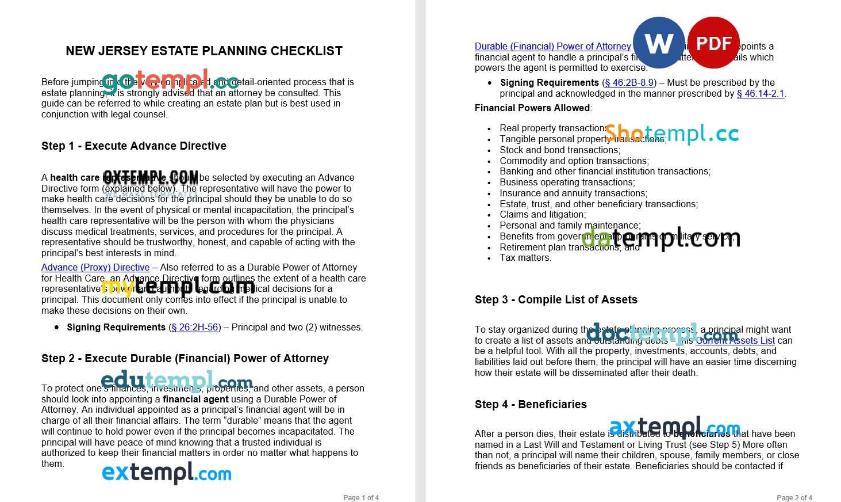 New Jersey Estate Planning Checklist example, fully editable