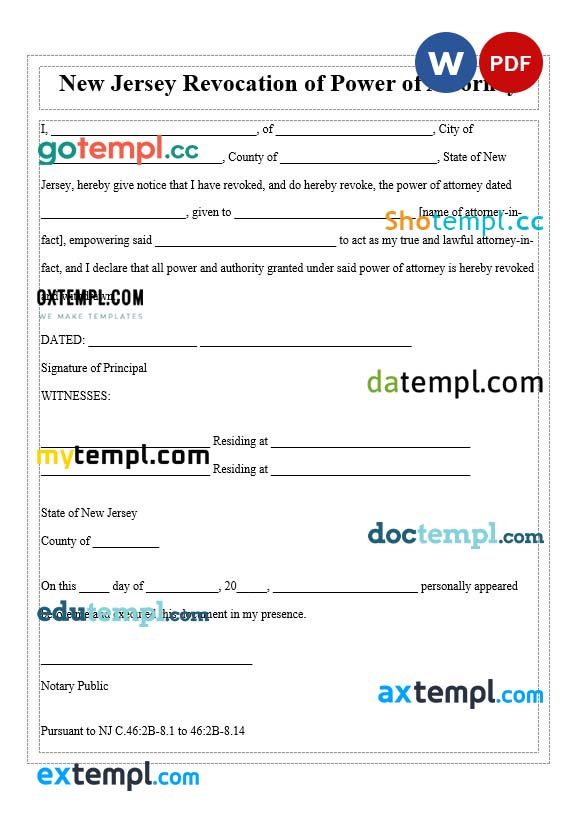 New Jersey Revocation Power of Attorney example, fully editable