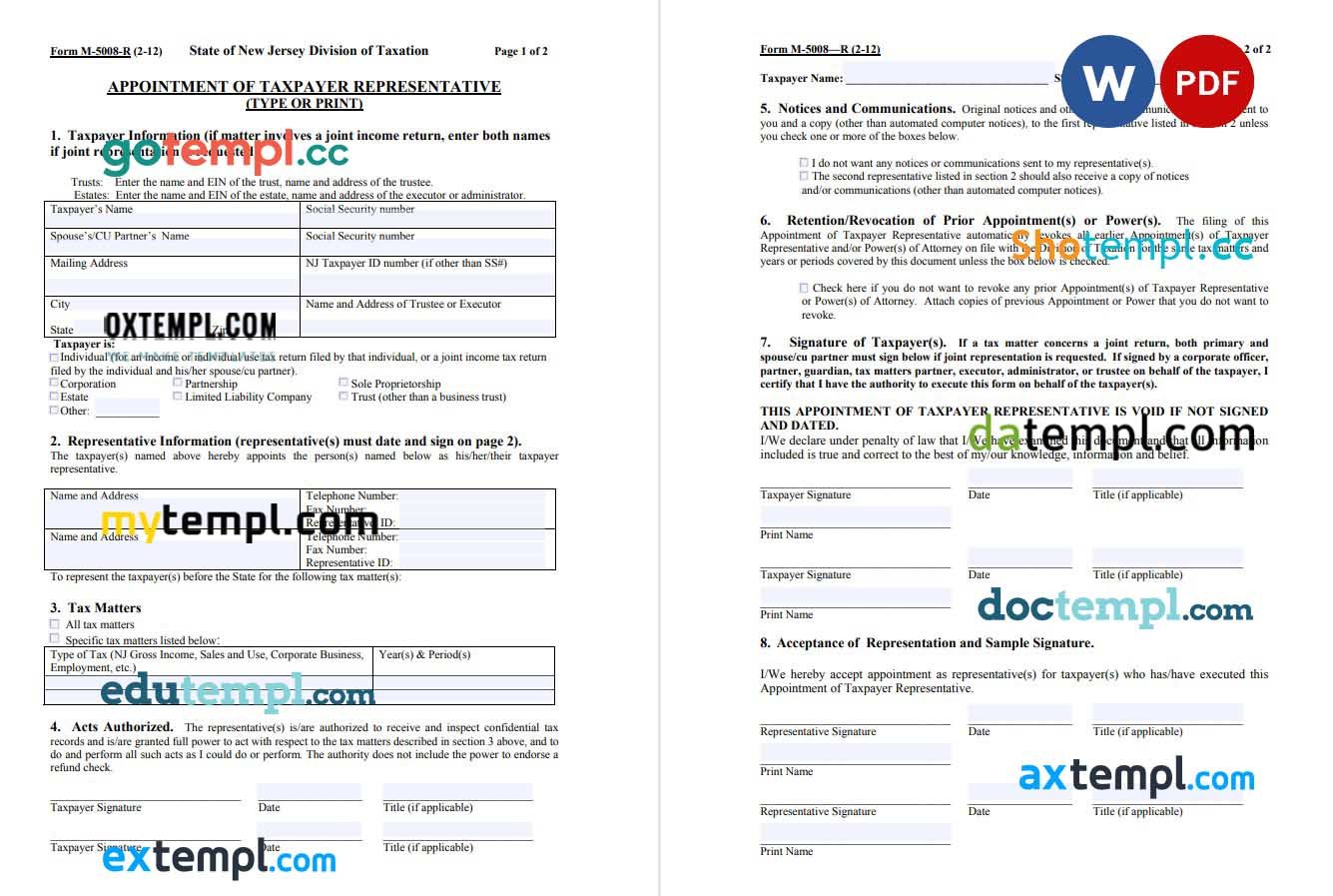 New Jersey Tax Power of Attorney Form example, fully editable