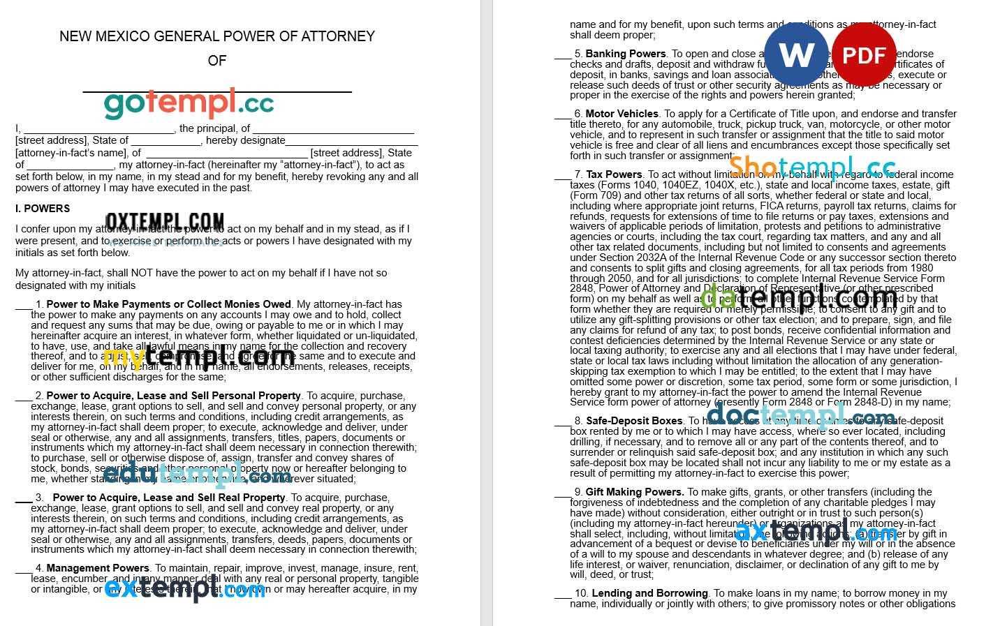 New Mexican General Power of Attorney example, fully editable