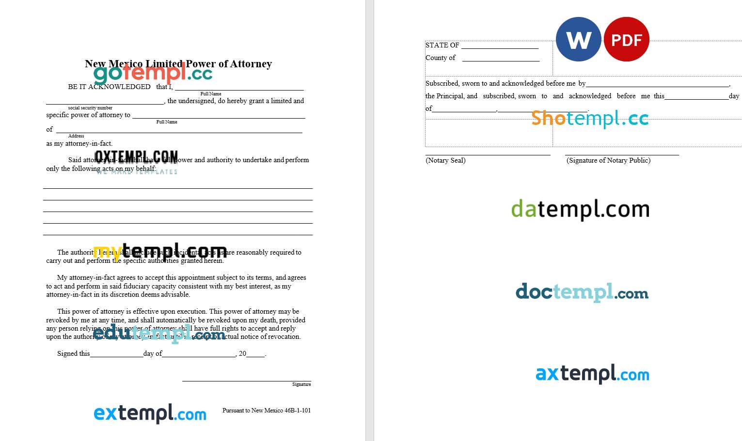 New Mexican Limited Power of Attorney example, fully editable