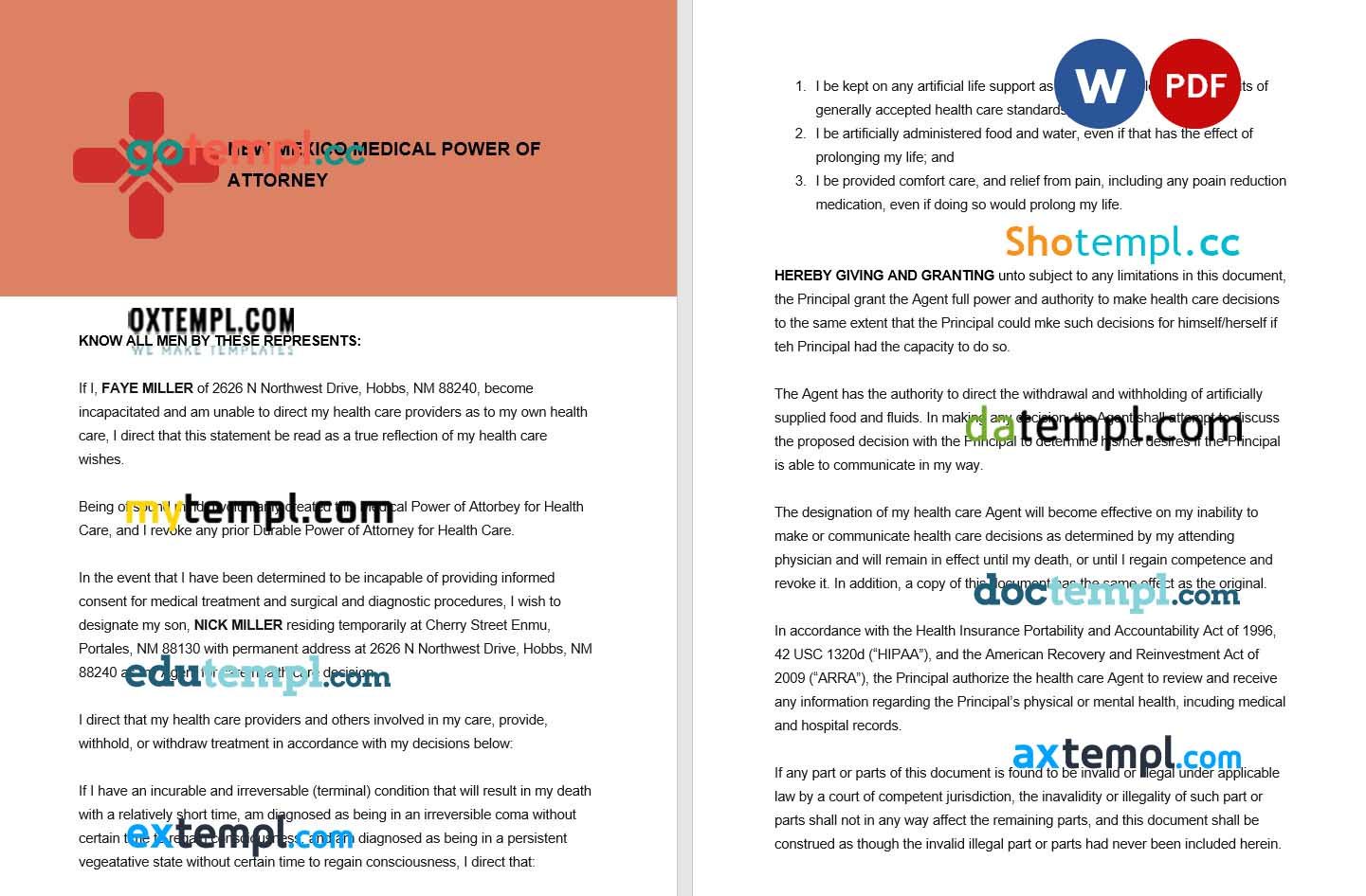 New Mexican Medical Power of Attorney example, fully editable