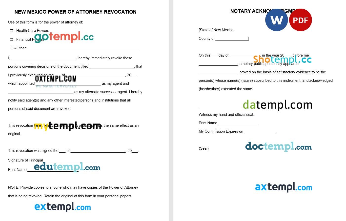 New Mexican Power of Attorney Revocation Form example, fully editable