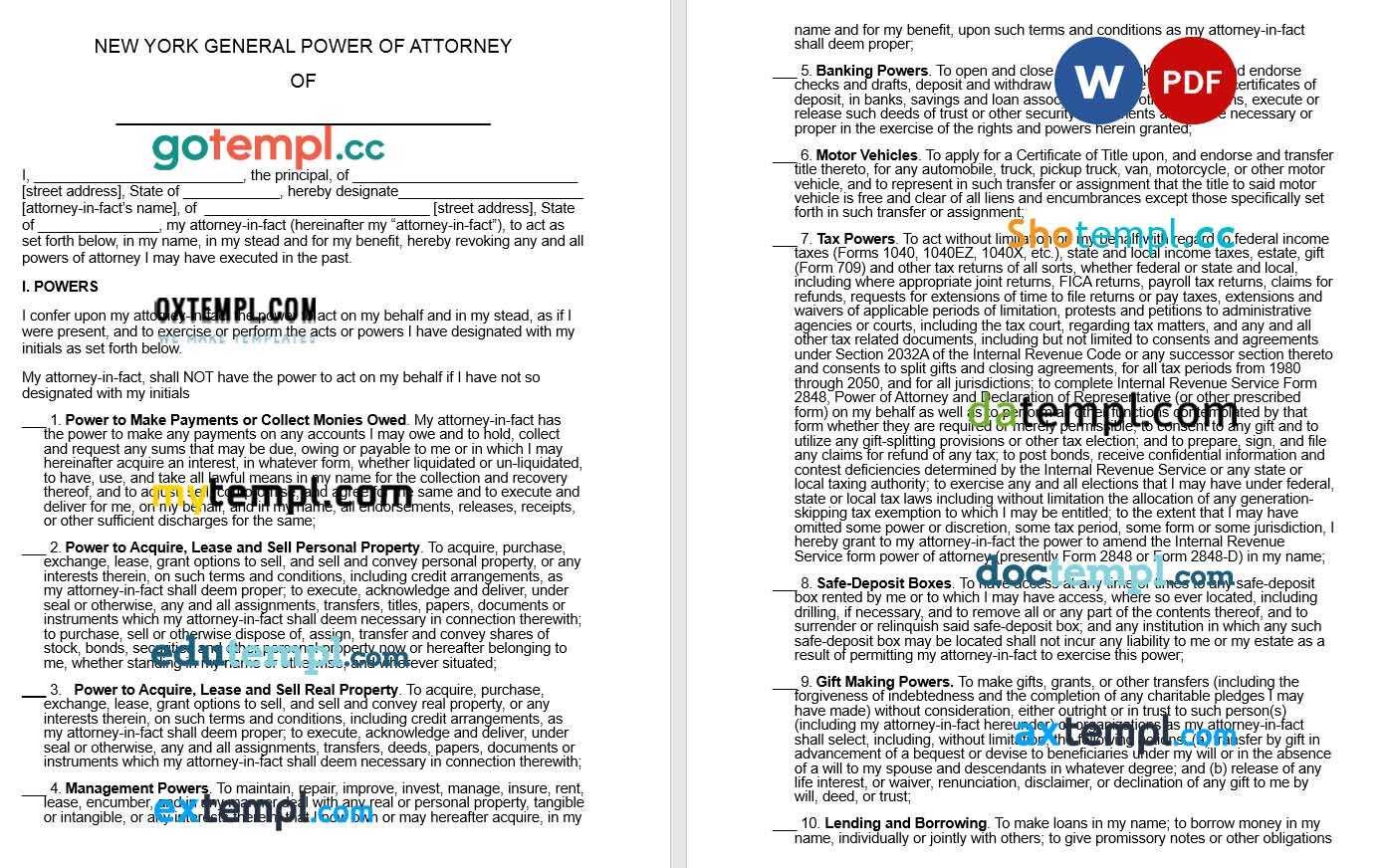 New York General Power of Attorney example, fully editable