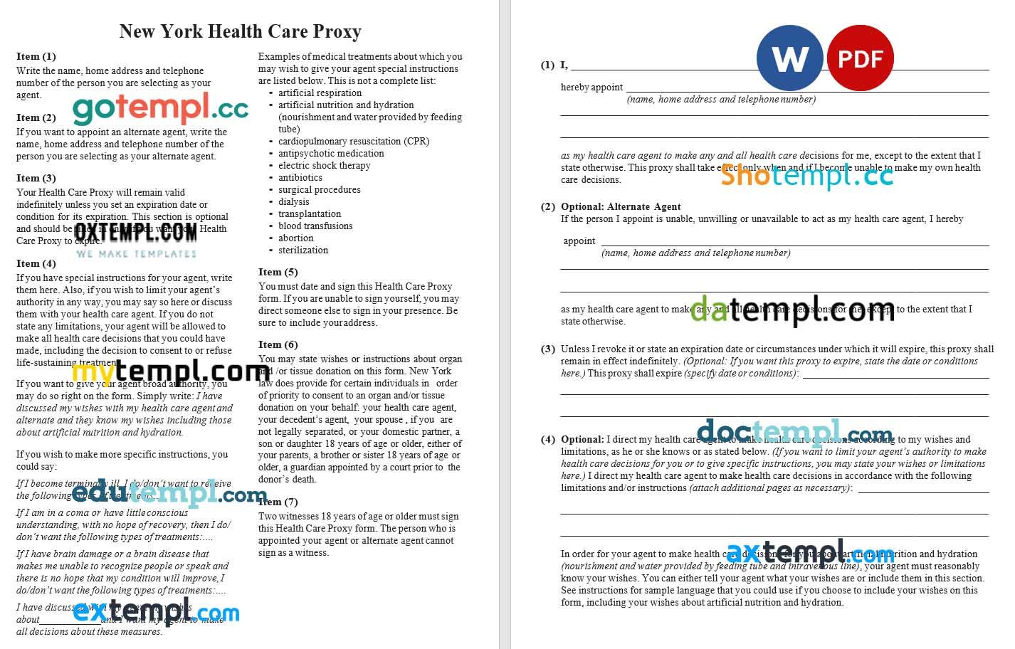 New York Health Care Proxy example, fully editable