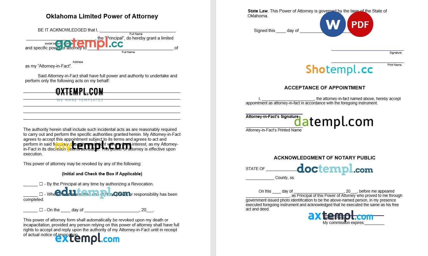 Oklahoma Limited Power of Attorney Form example, fully editable
