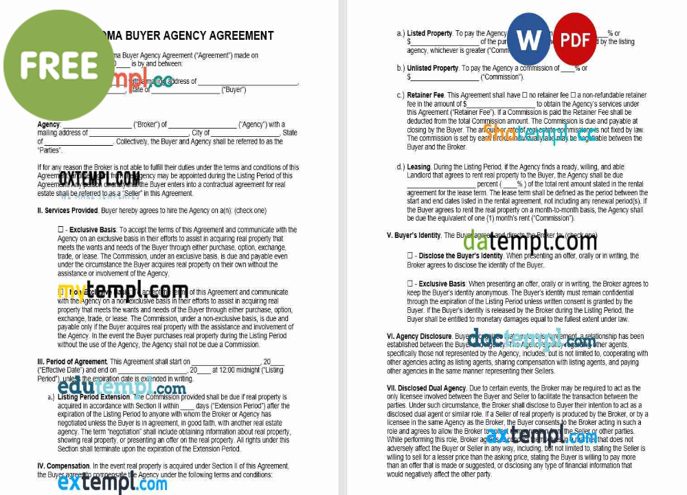 free download Oklahoma buyer agency agreement example, Word and PDF format