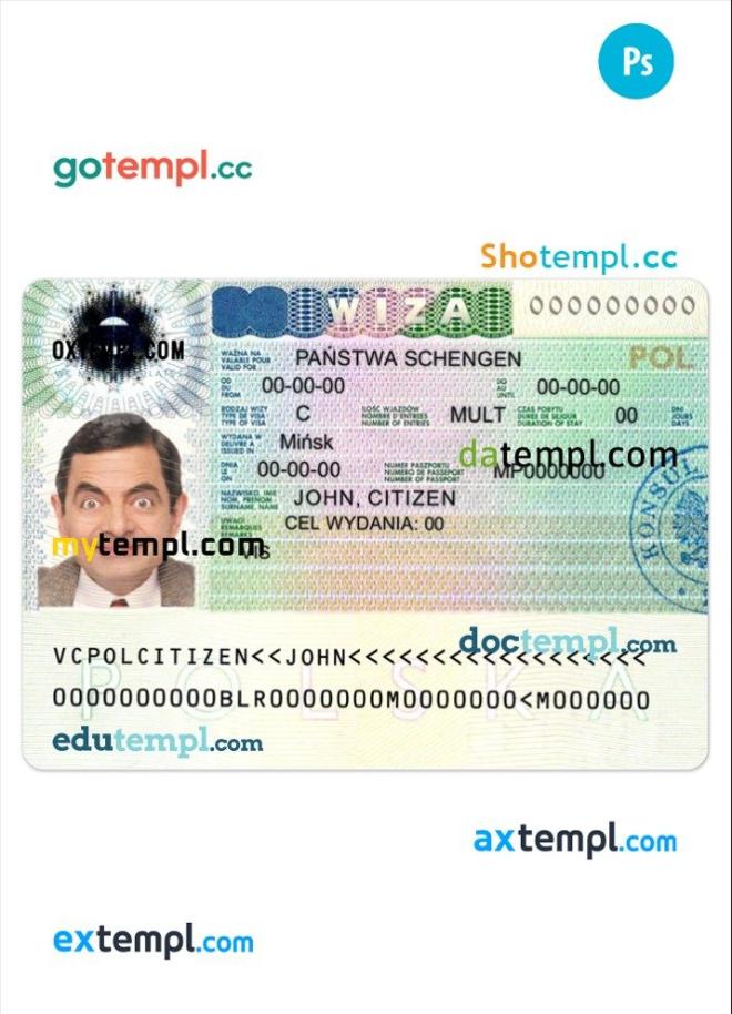 Polish schengen visa PSD example, with fonts