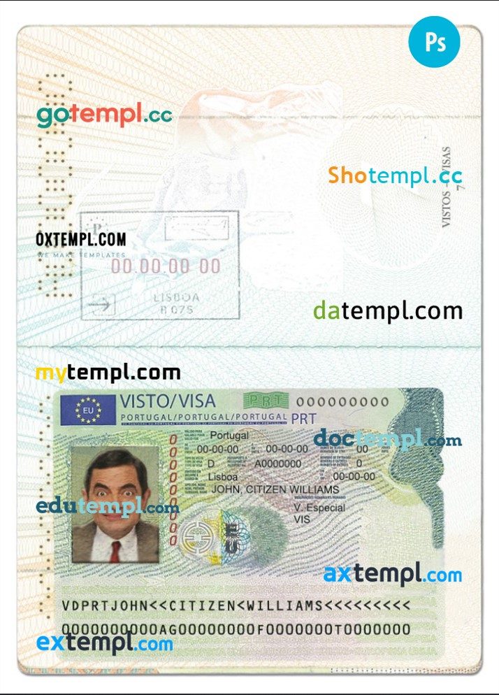 Portuguese Visa card example in PSD format, fully editable