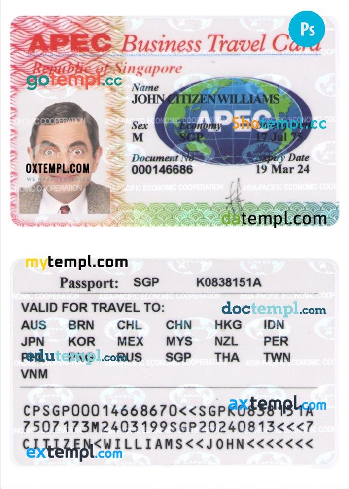 Singapore business travel card PSD example