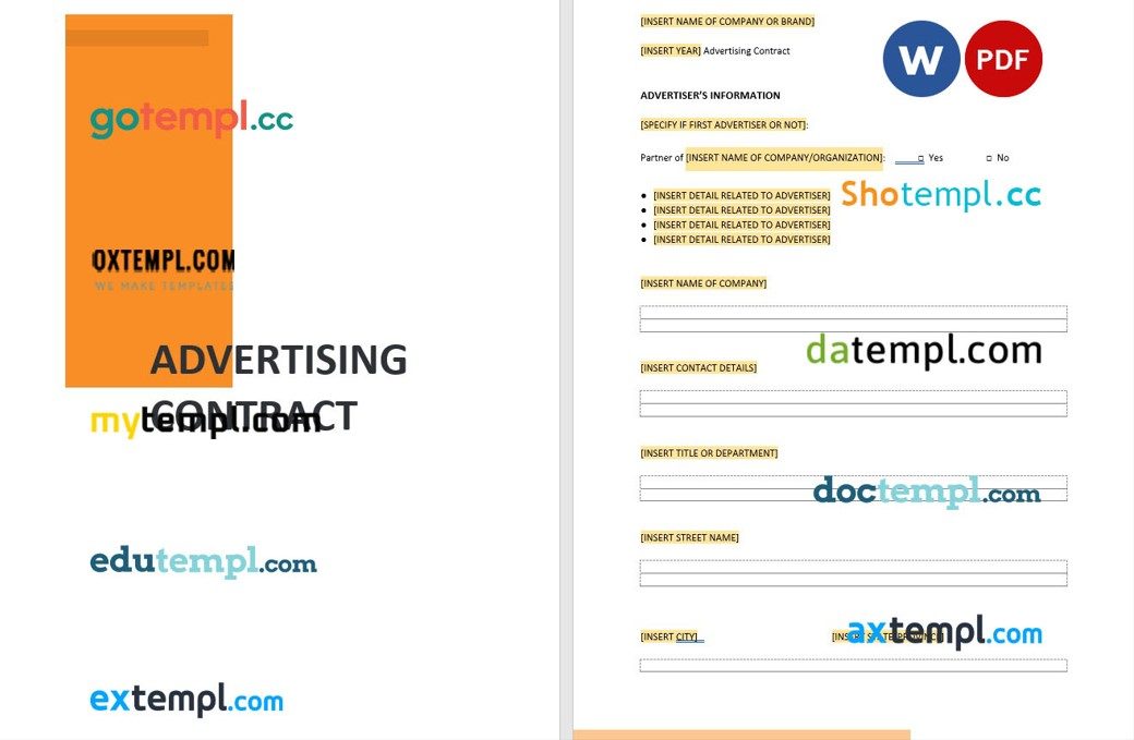 free download advertising contract example, Word and PDF format