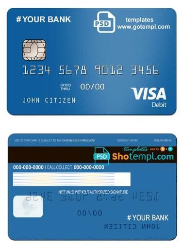 # bright blue universal multipurpose bank card example in PSD format, fully editable