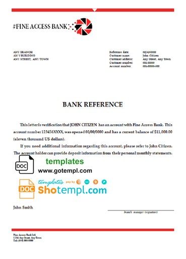# fine access bank universal multipurpose bank account reference example in Word and PDF format