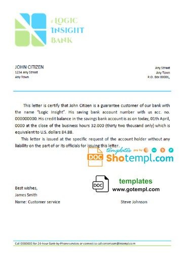 # logic insight bank universal multipurpose bank account reference example in Word and PDF format