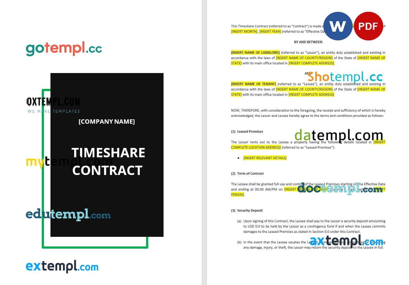 free download timeshare contract example, Word and PDF format
