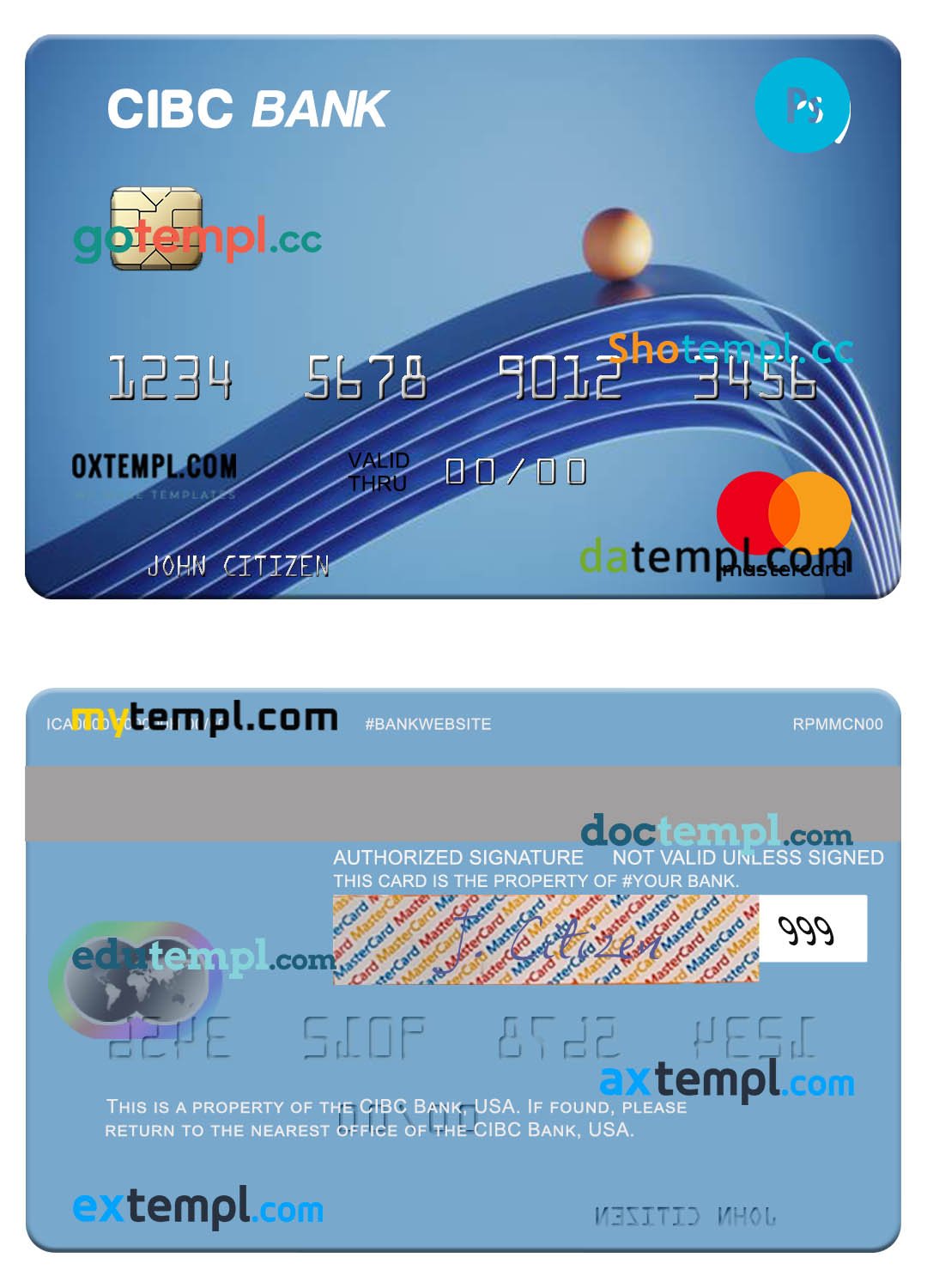 USA CIBC Bank mastercard template in PSD format