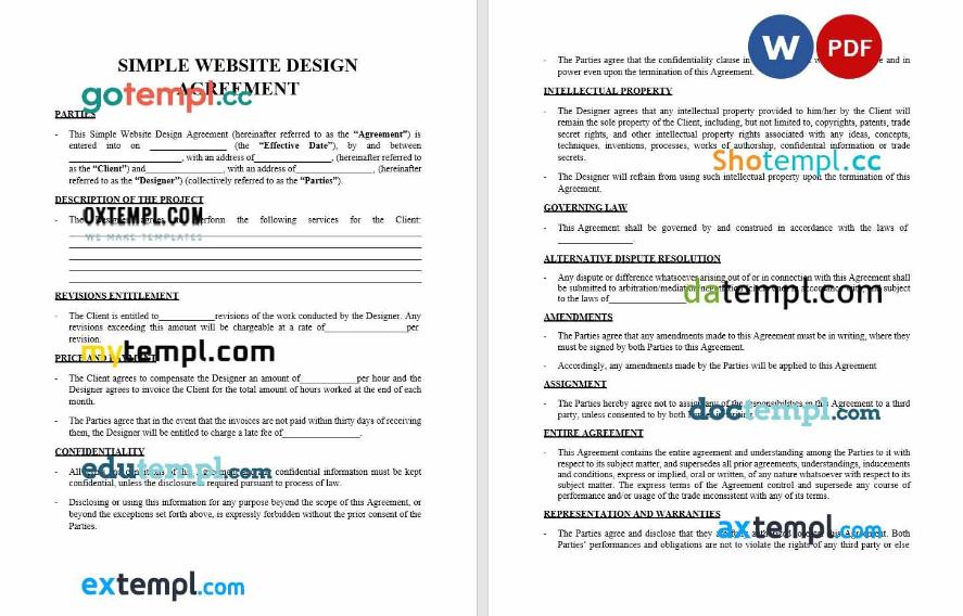 free download website design agreement example, Word and PDF format