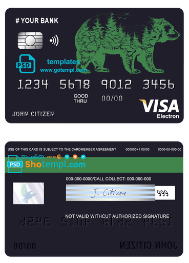 # alpine bear universal multipurpose bank visa electron credit card example in PSD format, fully editable